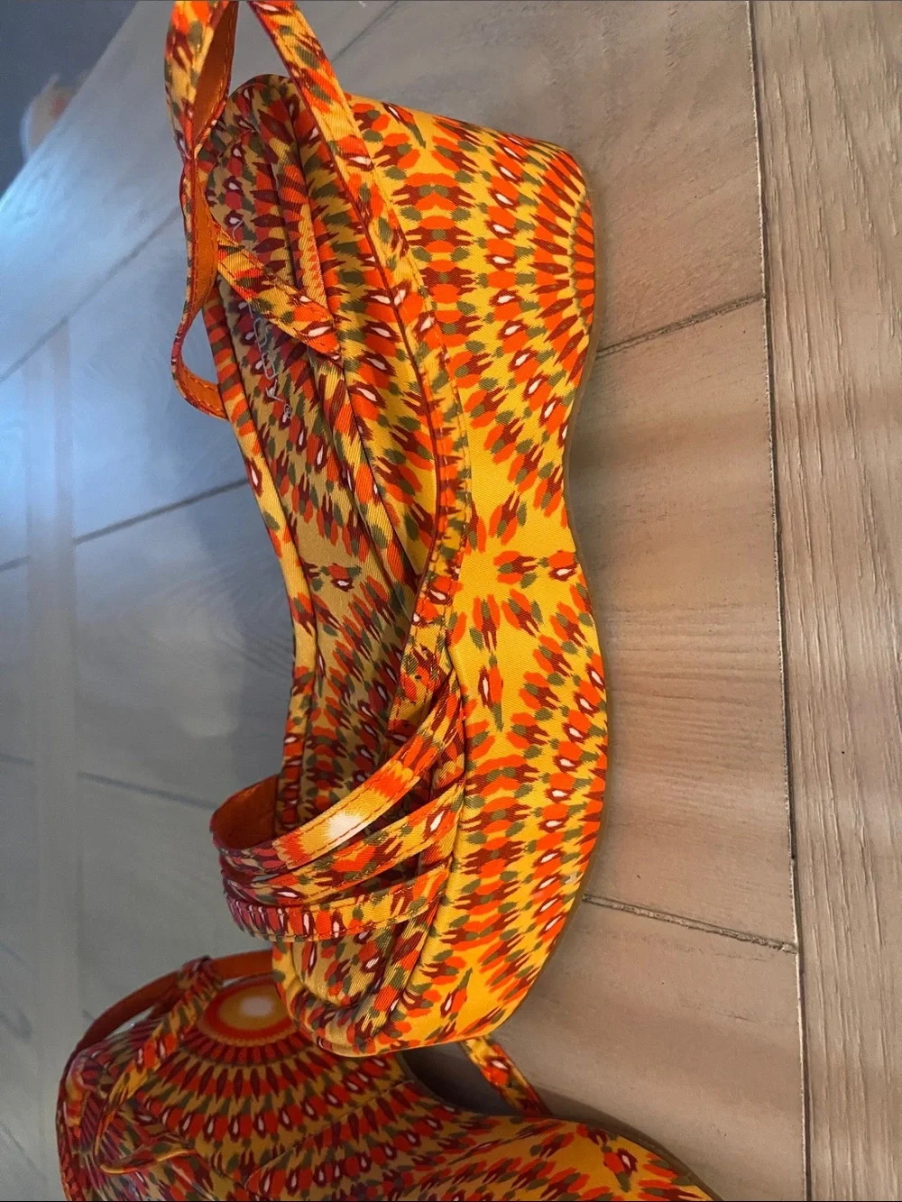Unload Sunburst Orange Pattern Platform Sandals with Ankle Strap